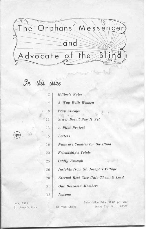 Page from The Orphans' messenger and Advocate of the Blind published by the Sisters of St. Joseph of Peace