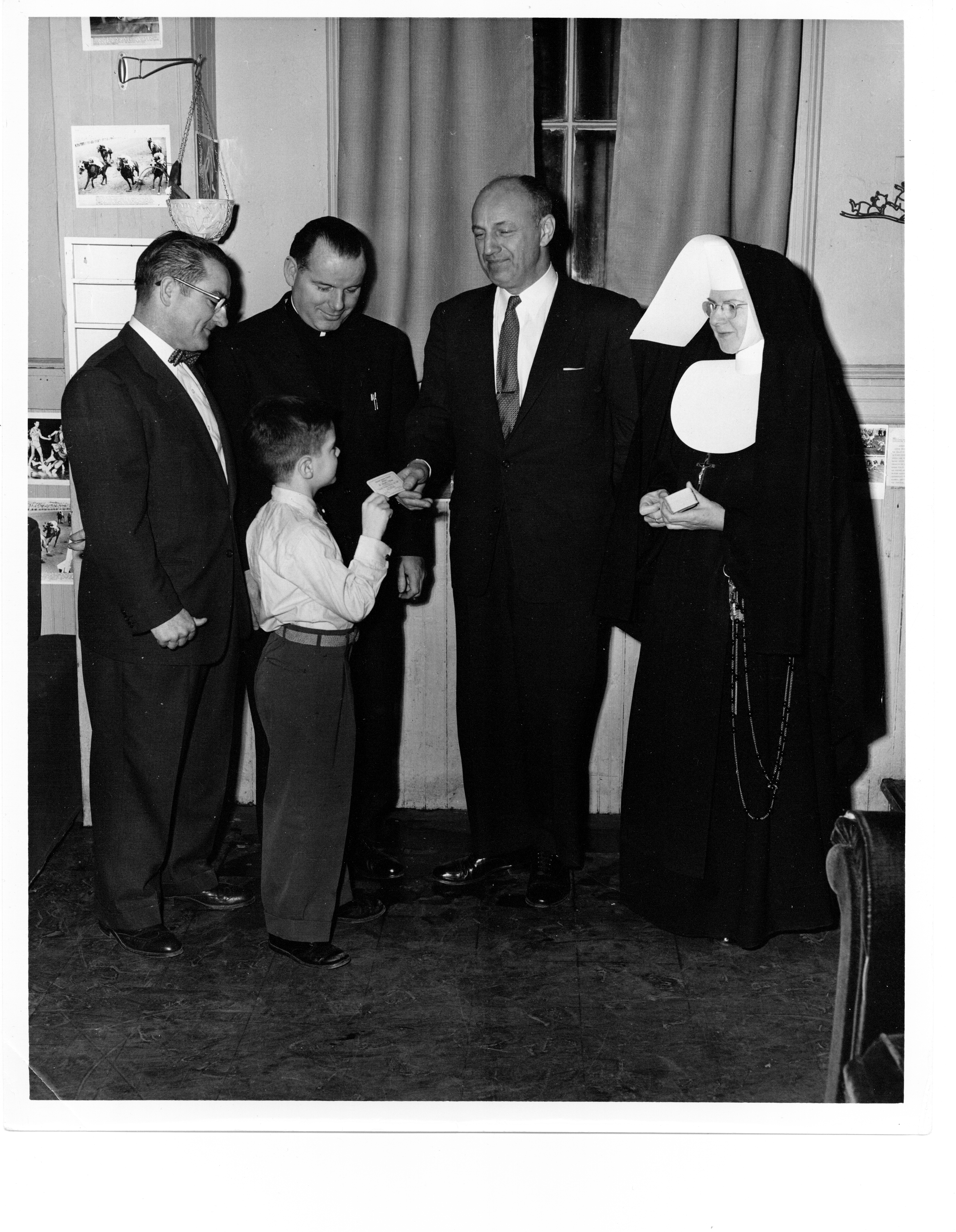 Jan 1956 St. Joseph's Village trip to Washington DC. Receiving certificate from various important people.