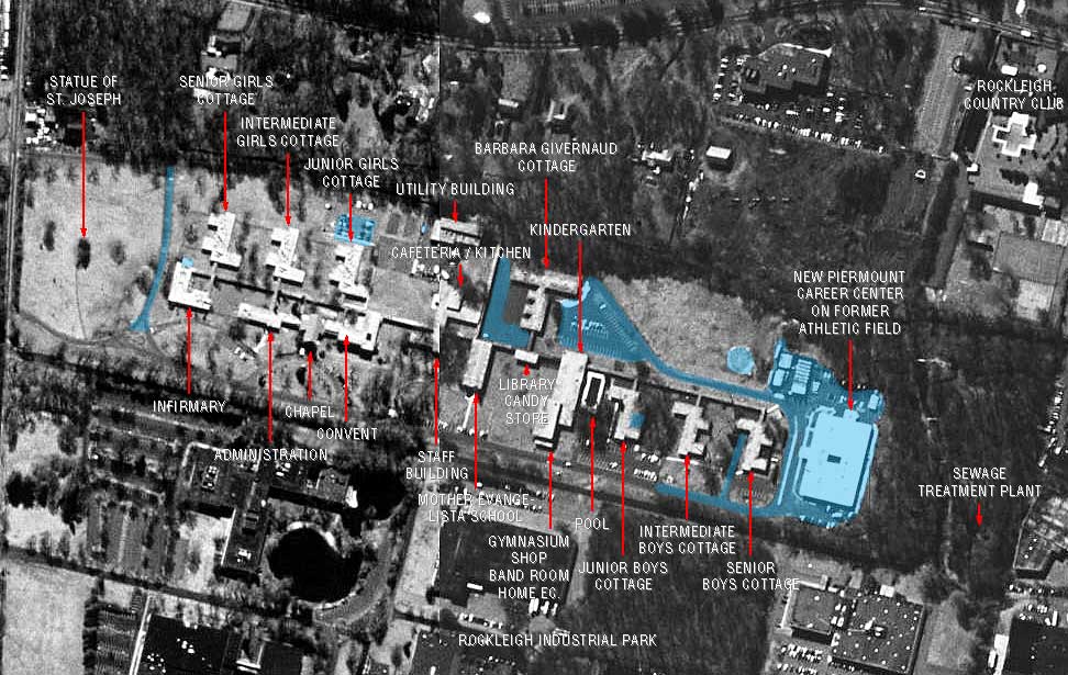 Aerial view of St. Joseph's Village with buildings identified.